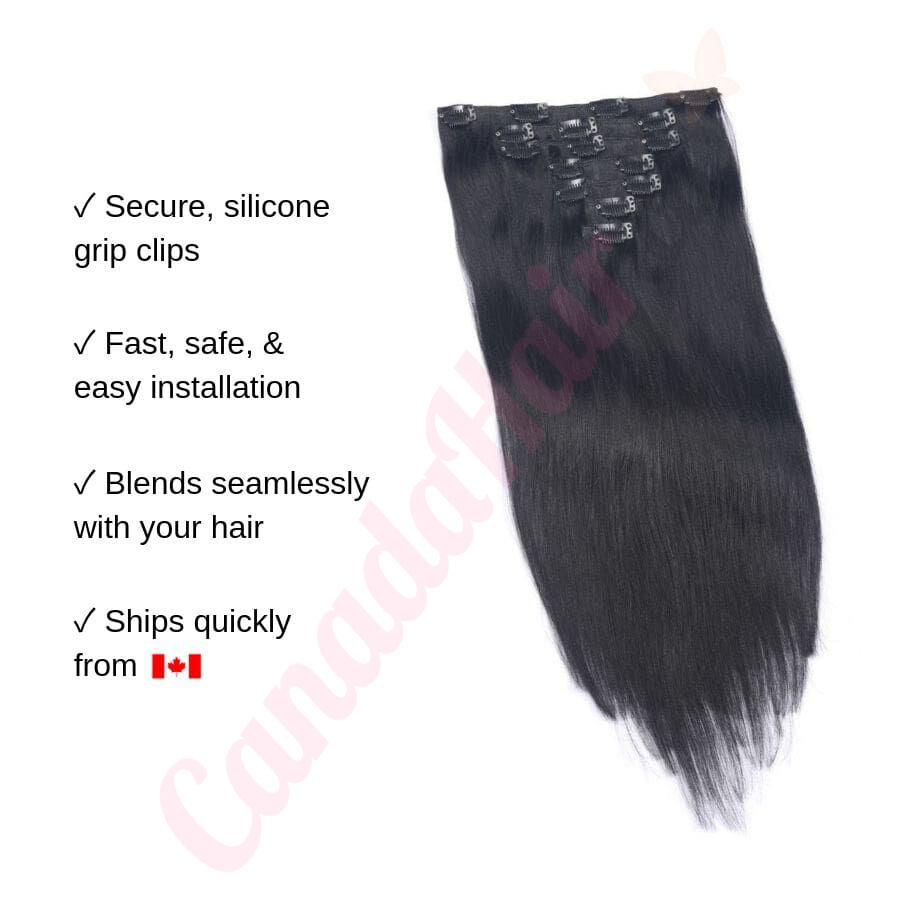 Black 22inch human hair clip shops in extensions